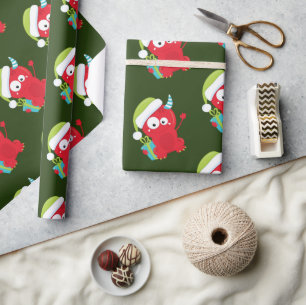 Funny Red Christmas Monster Kids Holiday Wrapping Paper