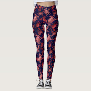 Funny Red Crab, Crawfish Nautical Ocean  Leggings