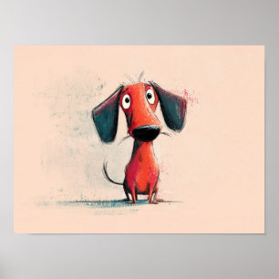 Funny Red Dog – Whimsical Cartoon Pet Art Poster