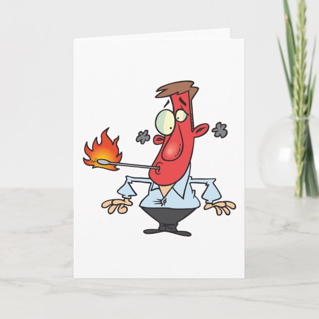 Funny Red Face Man with Thermometer Fever Card (Front)