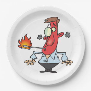 Funny Red Face Man with Thermometer Fever Paper Plate