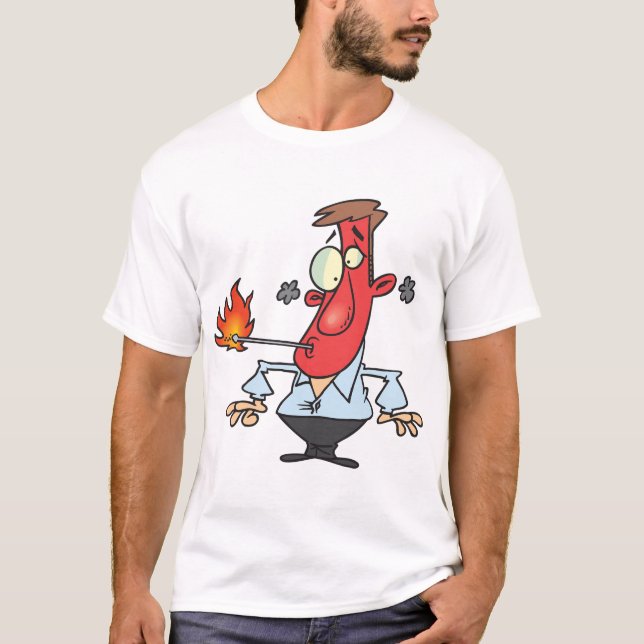 Funny Red Face Man with Thermometer Fever T-Shirt (Front)
