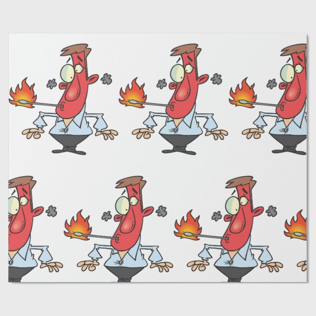 Funny Red Face Man with Thermometer Fever Wrapping Paper (Flat)