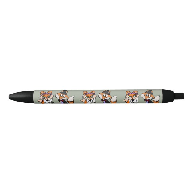 Funny Red Fox Bride and Groom Wedding Black Ink Pen (Front)