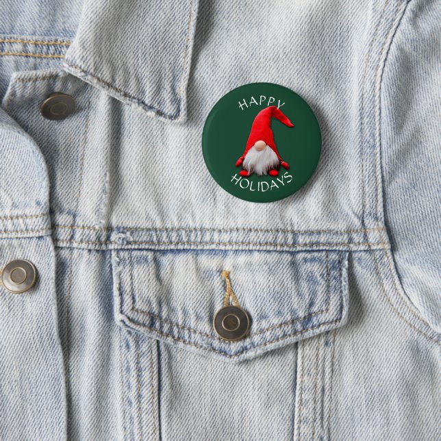 Funny Red Gnome Christmas 6 Cm Round Badge (In Situ)