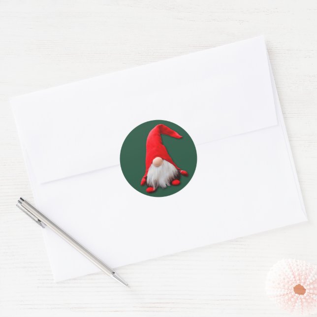 Funny Red Gnome Christmas Classic Round Sticker (Envelope)