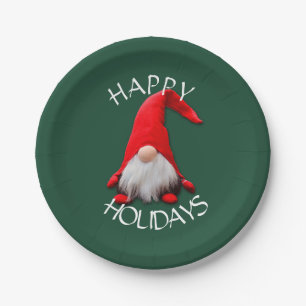 Funny Red Gnome Christmas Paper Plate