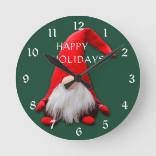 Funny Red Gnome Christmas Round Clock