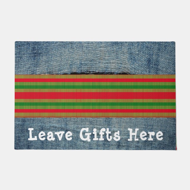 Funny Red Green Gold Stripes - Personalizable Doormat (Front)
