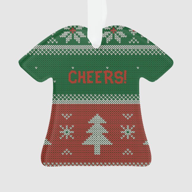Funny Red & Green Ugly Sweater Cheers Ornament (Front)
