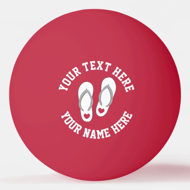 Funny red heart beach slippers logo table tennis ping pong ball (Front)