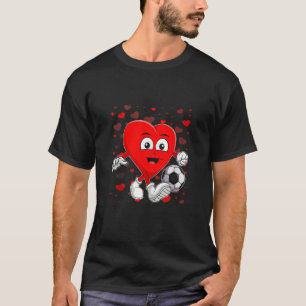 Funny Red Heart Playing Soccer Ball Valentines Day T-Shirt