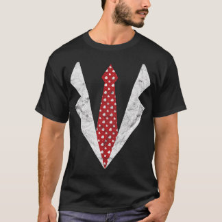 Funny Red Heart Tie With Blazer Costume Gift Valen T-Shirt
