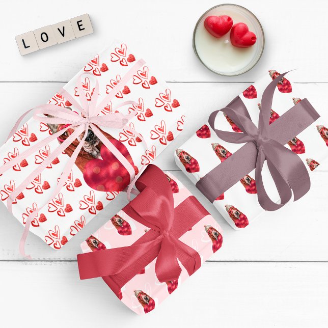 Funny Red Hearts Basset Dog Lover Valentine's Gift Wrapping Paper Sheet (Creator Uploaded)