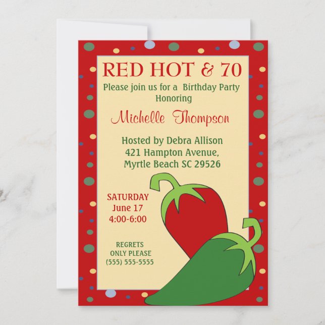 Funny Red Hot 70th  Birthday Invitations (Front)