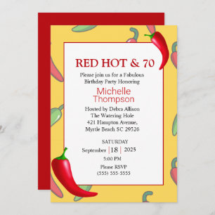 Funny Red Hot Pepper 70th  Birthday Invitation