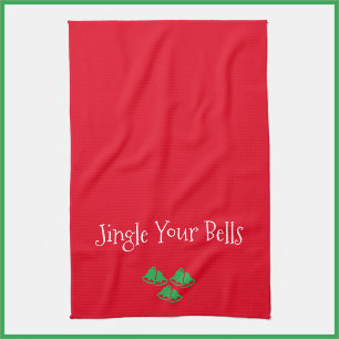 Funny Red Jingle Bells Christmas Kitchen Towel