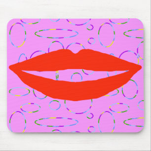 Funny Red Lips Circles Loops Mouse Pad
