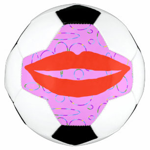 Funny Red Lips Circles Loops Soccer Ball