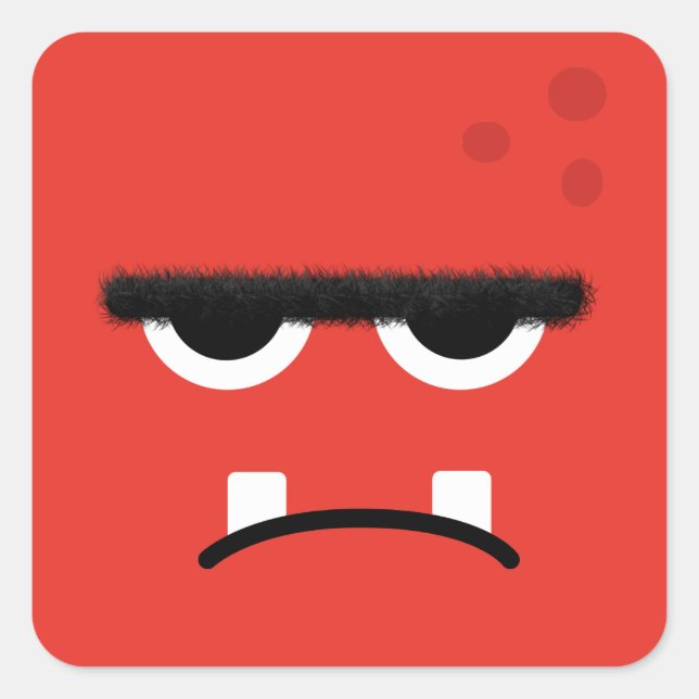 Funny Red Monster Face Square Sticker (Front)