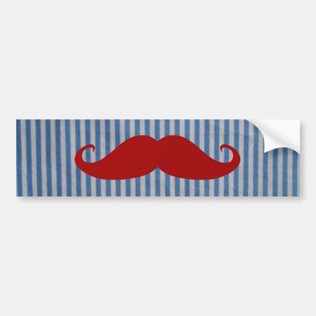 Funny Red Moustache And Blue White Stripes Bumper Sticker (Front)