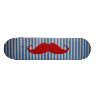 Funny Red Moustache And Blue White Stripes Skateboard