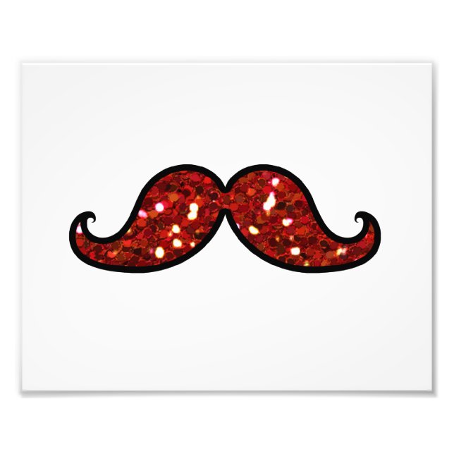 FUNNY RED MUSTACHE PRINTED GLITTER PHOTO PRINT (Front)