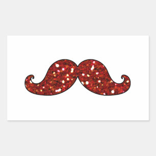 FUNNY RED MUSTACHE PRINTED GLITTER RECTANGULAR STICKER