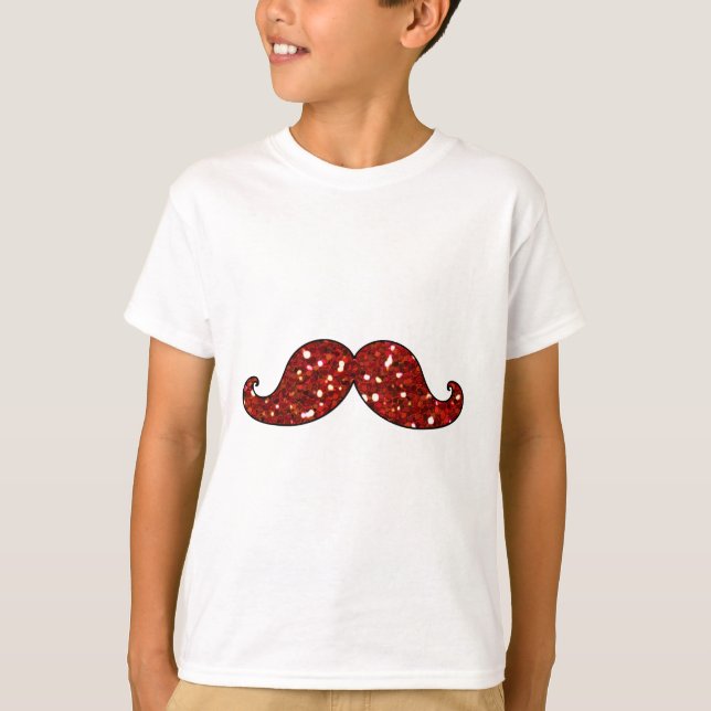 FUNNY RED MUSTACHE PRINTED GLITTER T-Shirt (Front)