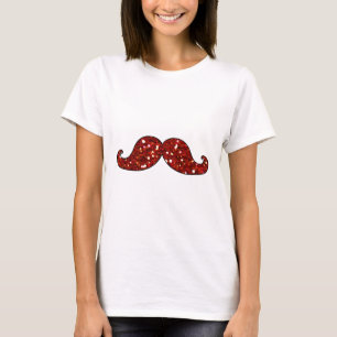 FUNNY RED MUSTACHE PRINTED GLITTER T-Shirt