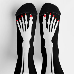 Funny Red nail Skeleton foot legs Halloween Party Socks