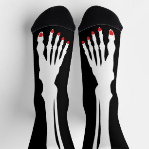 Funny Red nail Skeleton leg Halloween Party  Socks