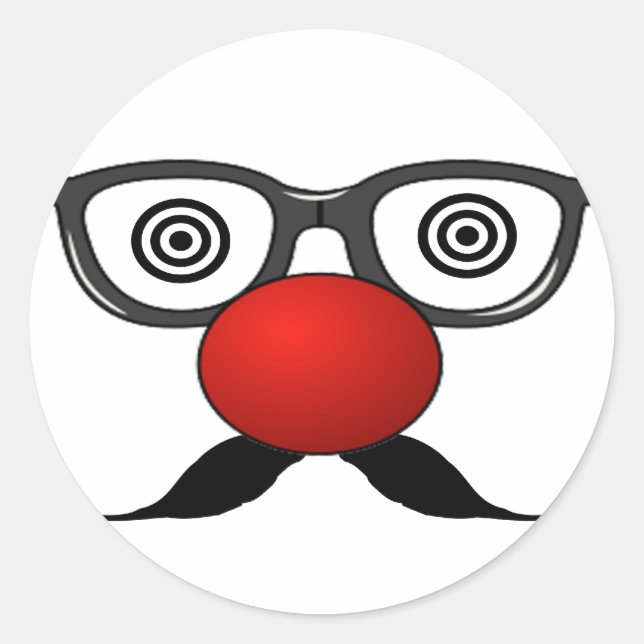 Funny Red Nose weird  eyes glasses moustache Classic Round Sticker (Front)