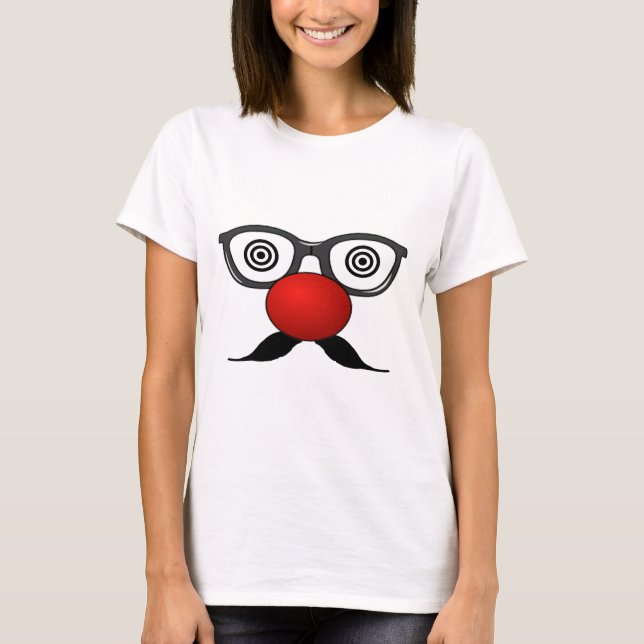 Funny Red Nose weird  eyes glasses moustache T-Shirt (Front)