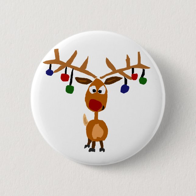 Funny Red Nosed reindeer Christmas Art 6 Cm Round Badge (Front)