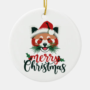Funny Red Panda Merry Christmas Ceramic Ornament