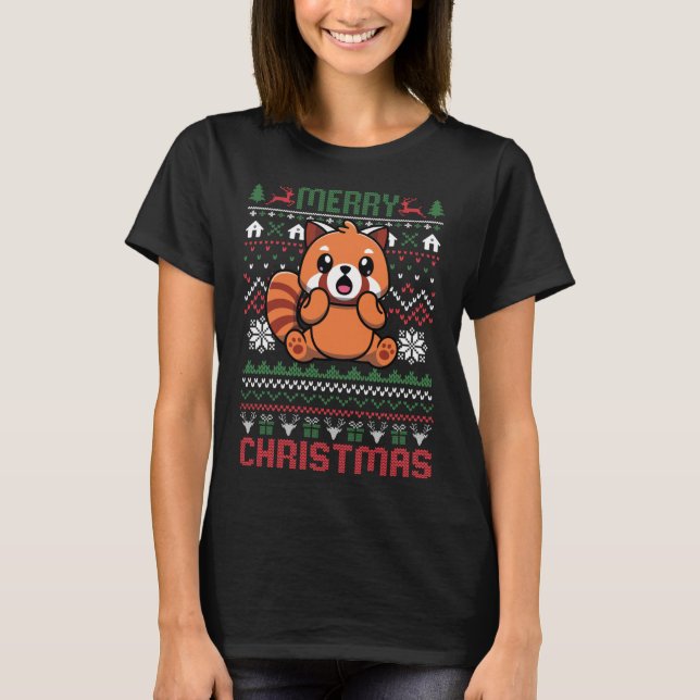 Funny Red Panda Ugly Christmas Lights Sweater (Front)