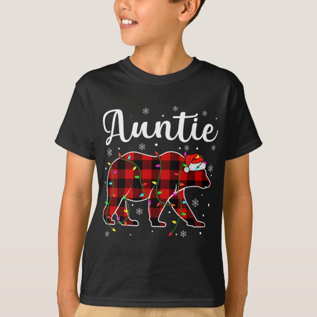 Funny Red Plaid Christmas Lights Auntie Bear Xmas  T-Shirt (Front)