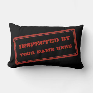 Funny Red Rubber Stamp Inspected by YOU Lumbar Cushion