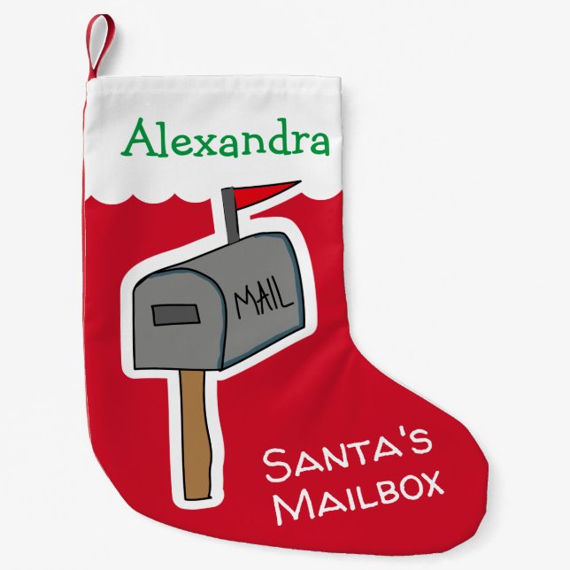 Funny Red Santa's Mailbox Personalised Small Christmas Stocking (Front)
