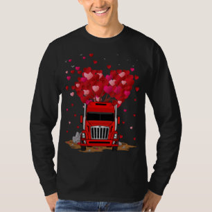 Funny Red Truck Lover Heart Shape Red Truck Valent T-Shirt