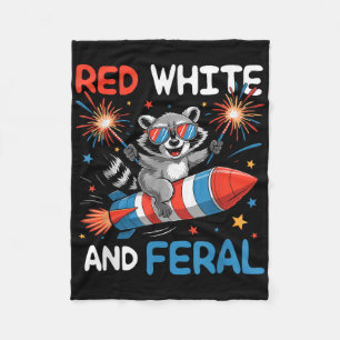 Funny Red White & Feral Racoon 4th Of July Me Fleece Blanket