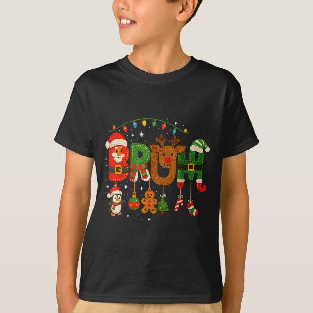 Funny Red White And Bruh Boys Xmas Christmas Pajam T-Shirt (Front)