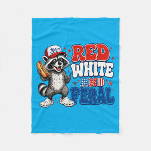 Funny Red-White And Feral Racoon Patriotic 4th Of Fleece Blanket