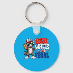 Funny Red-White And Feral Racoon Patriotic 4th Of Key Ring