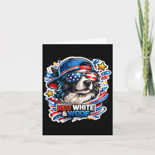Funny red white and woof border collie dog card