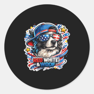 Funny red white and woof border collie dog classic round sticker