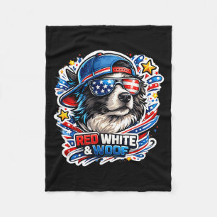 Funny red white and woof border collie dog fleece blanket