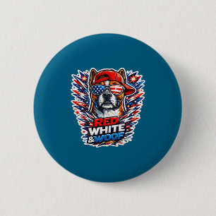 Funny red white and woof boxer dog patriotic usa 6 cm round badge
