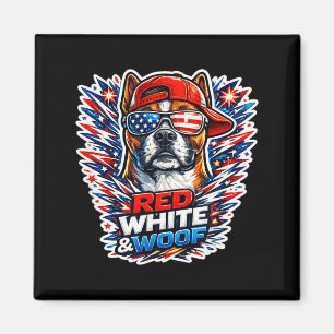 Funny red white and woof boxer dog patriotic usa magnet